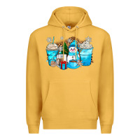 Mustard winter snowman coffee cups Premium Hoodie - Zillion Design Studio
