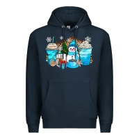 Navy winter snowman coffee cups Premium Hoodie - Zillion Design Studio
