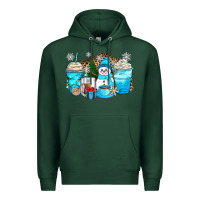 Sports Green winter snowman coffee cups Premium Hoodie - Zillion Design Studio