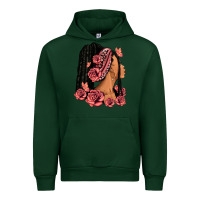 Forest Green Pink roses afro woman Urban Hoodie - RanaPortraitStore