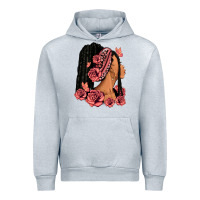 Heather Grey Pink roses afro woman Urban Hoodie - RanaPortraitStore