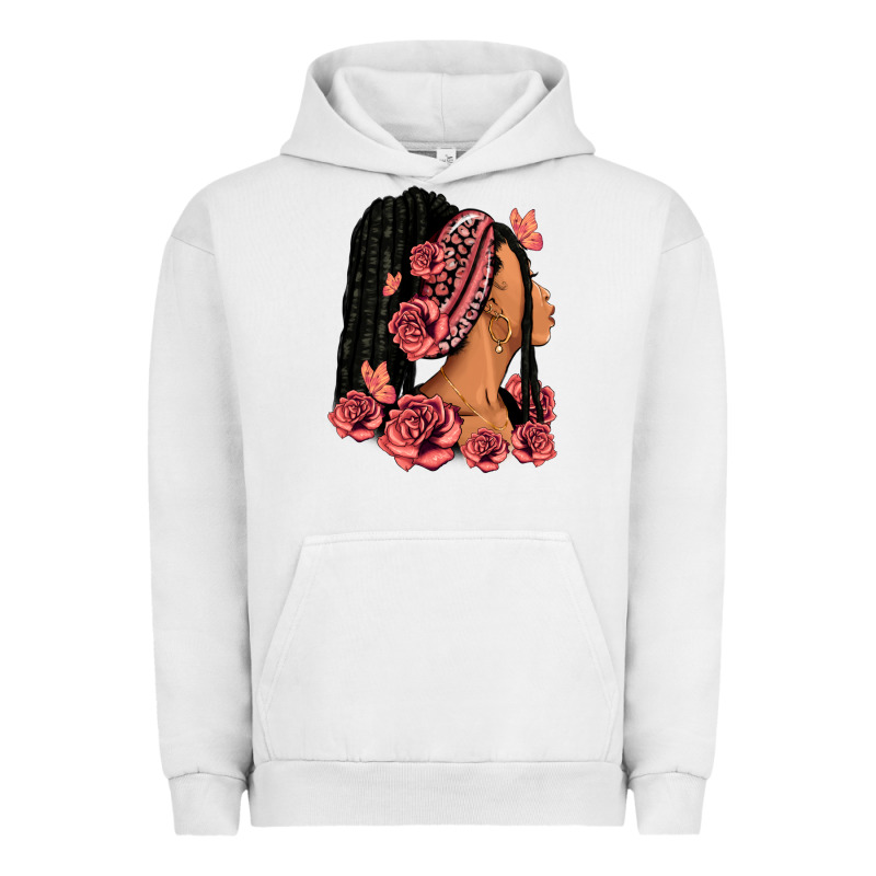 Pink Roses Afro Woman Urban Hoodie by RanaPortraitStore | Teevron