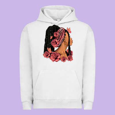 Urban Hoodie Pink roses afro woman