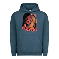 Pigment Midnight Navy Pink roses afro woman Urban Hoodie - RanaPortraitStore