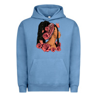 Pigment Pebble Blue Pink roses afro woman Urban Hoodie - RanaPortraitStore