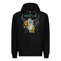 Black wild soul boho bull skull Premium Hoodie - texasbilliewilder