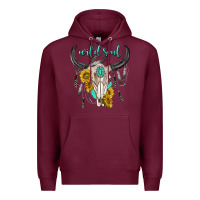 Burgundy wild soul boho bull skull Premium Hoodie - texasbilliewilder