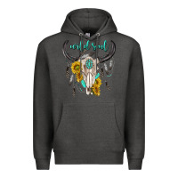 Charcoal Heather wild soul boho bull skull Premium Hoodie - texasbilliewilder