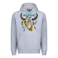Heather Grey wild soul boho bull skull Premium Hoodie - texasbilliewilder