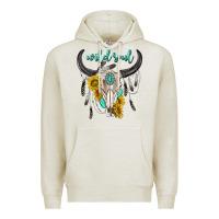 Oatmeal Heather wild soul boho bull skull Premium Hoodie - texasbilliewilder