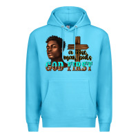 Ocean Blue a wise man puts god first Premium Hoodie - texasbilliewilder