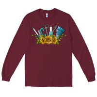 Burgundy nail tools with sunflower Long Sleeve Tee - BarkalooDesign