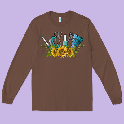 Nail Tools With Sunflower Long Sleeve Tee Designed By Barkaloodesign