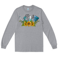 Heather Grey nail tools with sunflower Long Sleeve Tee - BarkalooDesign