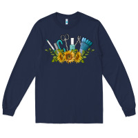 Navy nail tools with sunflower Long Sleeve Tee - BarkalooDesign