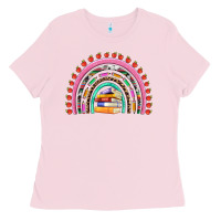 Teacher Pen Apple Books Rainbow Ladies Tee | Teevron