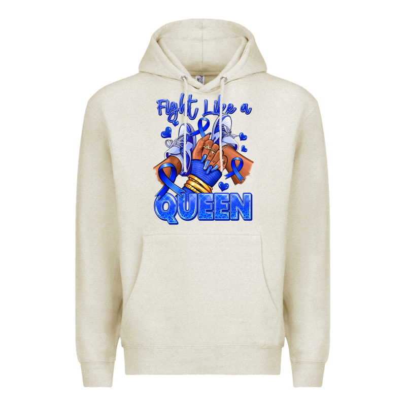 Fight Like A Queen Navy Blue Colon Cancer Afro Gir Premium Hoodie by RanaPortraitStore | Teevron