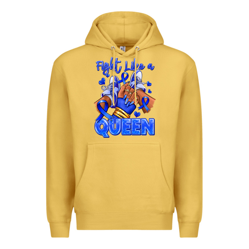 Fight Like A Queen Navy Blue Colon Cancer Afro Gir Premium Hoodie by RanaPortraitStore | Teevron