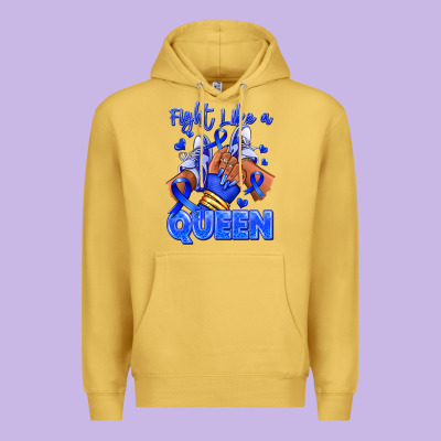 Premium Hoodie fight like a queen navy blue colon cancer afro gir