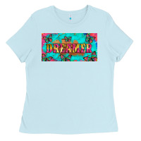 Baby Blue dreamer with butterfly and tie dye  licance  plate Ladies Tee - Artiststas
