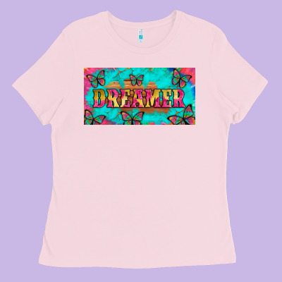 Dreamer With Butterfly And Tie Dye  Licance  Plate Ladies Tee Designed By Artiststas