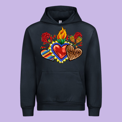 Urban Hoodie Sacred heart with leopard and serape heart