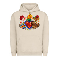 Pigment French Oak Sacred heart with leopard and serape heart Urban Hoodie - RanaPortraitStore