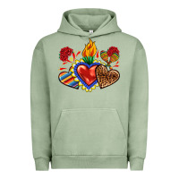 Pigment Oil Green Sacred heart with leopard and serape heart Urban Hoodie - RanaPortraitStore