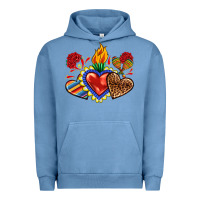 Pigment Pebble Blue Sacred heart with leopard and serape heart Urban Hoodie - RanaPortraitStore