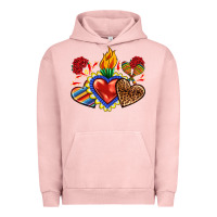 Pigment Salmon Sacred heart with leopard and serape heart Urban Hoodie - RanaPortraitStore