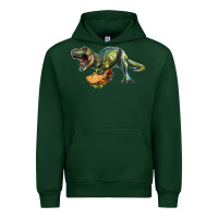 Forest Green T-Rex dinosaur holding a taco Urban Hoodie - RanaPortraitStore