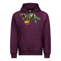 Mauve Wine T-Rex dinosaur holding a taco Urban Hoodie - RanaPortraitStore