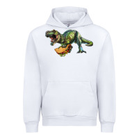 White T-Rex dinosaur holding a taco Urban Hoodie - RanaPortraitStore