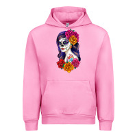 Fuchsia Pink sugar skull girl Urban Hoodie - RanaPortraitStore