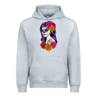 Heather Grey sugar skull girl Urban Hoodie - RanaPortraitStore