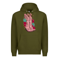 Army Green floral cowgirl boots Premium Hoodie - texasbilliewilder