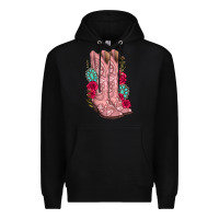 Black floral cowgirl boots Premium Hoodie - texasbilliewilder