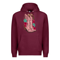 Burgundy floral cowgirl boots Premium Hoodie - texasbilliewilder