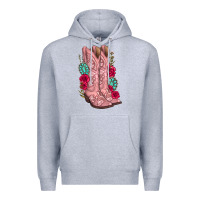 Heather Grey floral cowgirl boots Premium Hoodie - texasbilliewilder