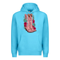 Ocean Blue floral cowgirl boots Premium Hoodie - texasbilliewilder