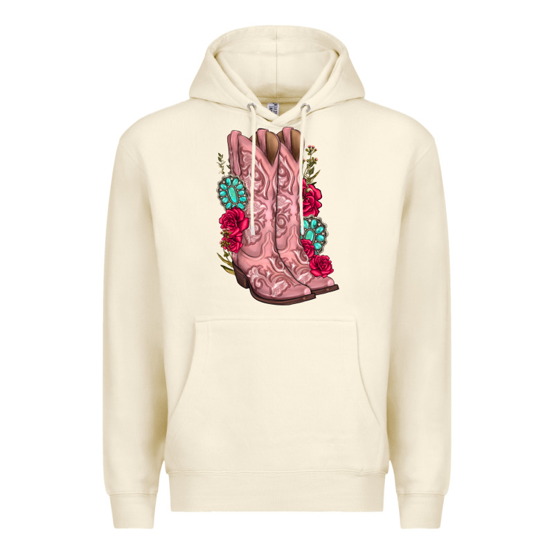 Floral Cowgirl Boots Premium Hoodie by texasbilliewilder | Teevron
