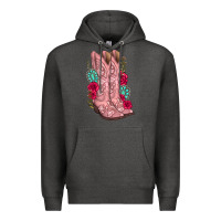 Charcoal Heather floral cowgirl boots Premium Hoodie - texasbilliewilder