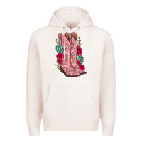 Pale Pink floral cowgirl boots Premium Hoodie - texasbilliewilder