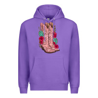 Purple floral cowgirl boots Premium Hoodie - texasbilliewilder