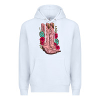 White floral cowgirl boots Premium Hoodie - texasbilliewilder