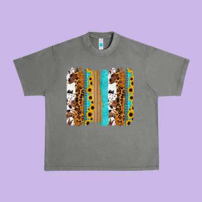Turquoise Sunflowers Cowhide Leopard Glitter Background Urban Heavy Tee Designed By Ranaportraitstore