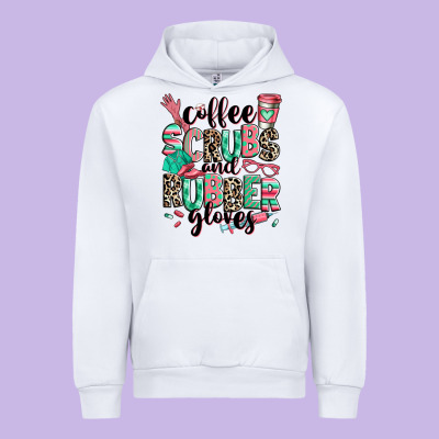 Urban Hoodie coffee scrubs and rubber gloves