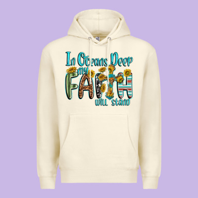 Premium Hoodie in oceans deep faith will stand