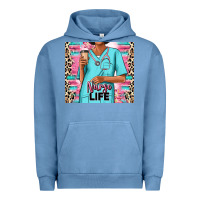 Pigment Pebble Blue nurse life afro woman Urban Hoodie - RanaPortraitStore