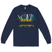 Navy customize nail tools with sunflower Long Sleeve Tee - BarkalooDesign